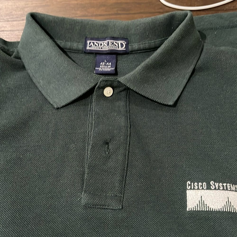 Cisco Systems green polo shirt by Lanza and size large 42 to 44